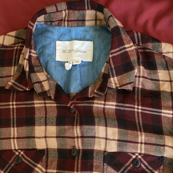 BCBGMAXAZRIA Burgundy Retro/Vintage style flannel - Picture 2 of 3